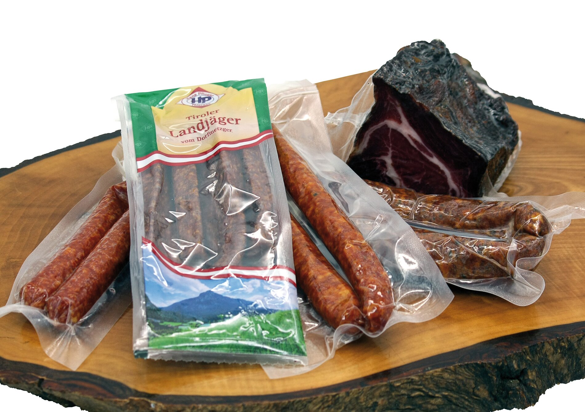 Holzplatte mit Tiroler Wurst und Speck
